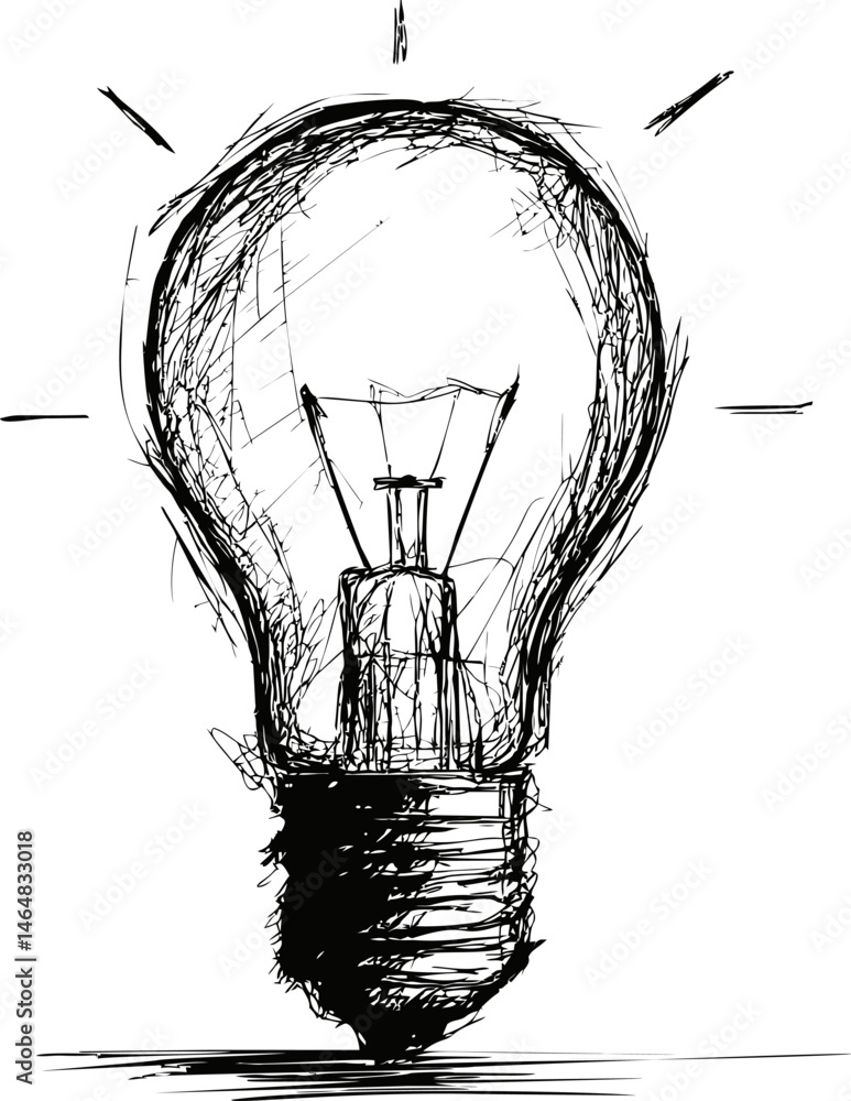 Poster sketch of a light bulb with abstract lines expressing creativity and ideas. vector illustration