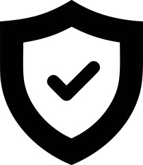 Black and white shield with a check mark symbolizing security and protection. Vector illustration