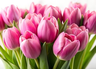 Obraz premium pink tulips on white background