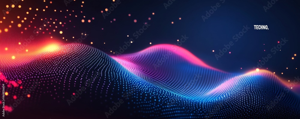 Poster abstract data waves with glowing particles