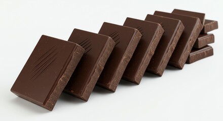 Chocolate Pieces Stacked on White Background
