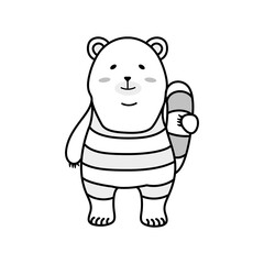 浮き輪を持つシロクマのイラスト（モノクロ・PNG）