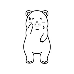 暑がるシロクマのかわいいイラスト（モノクロ・PNG）