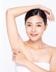 Young woman with flawless skin and natural beauty smiling confidently