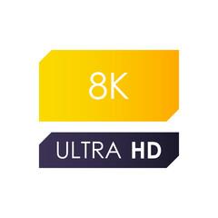 8K screen resolution icon. Ultra HD quality sign. Dimension video sign. High definition monitor label. 8K logotype symbol. Vector illustration