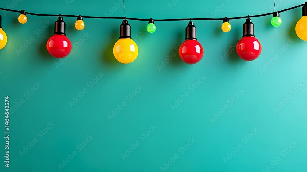 Poster colorful string lights add a festive touch to a turquoise background creating a cheerful holiday blu