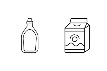 Simple outline illustration of a bottle and milk carton isolated on a white background