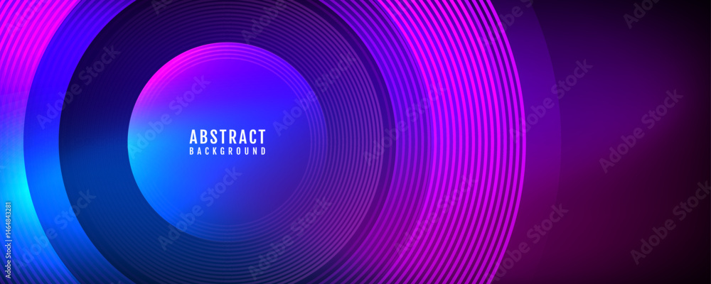 Aufkleber 3d blue purple techno abstract background overlap layer on dark space with glowing circles lines dec