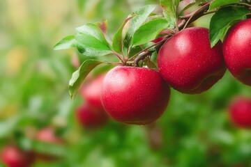 Obraz premium Red Apples Hanging on Branch 