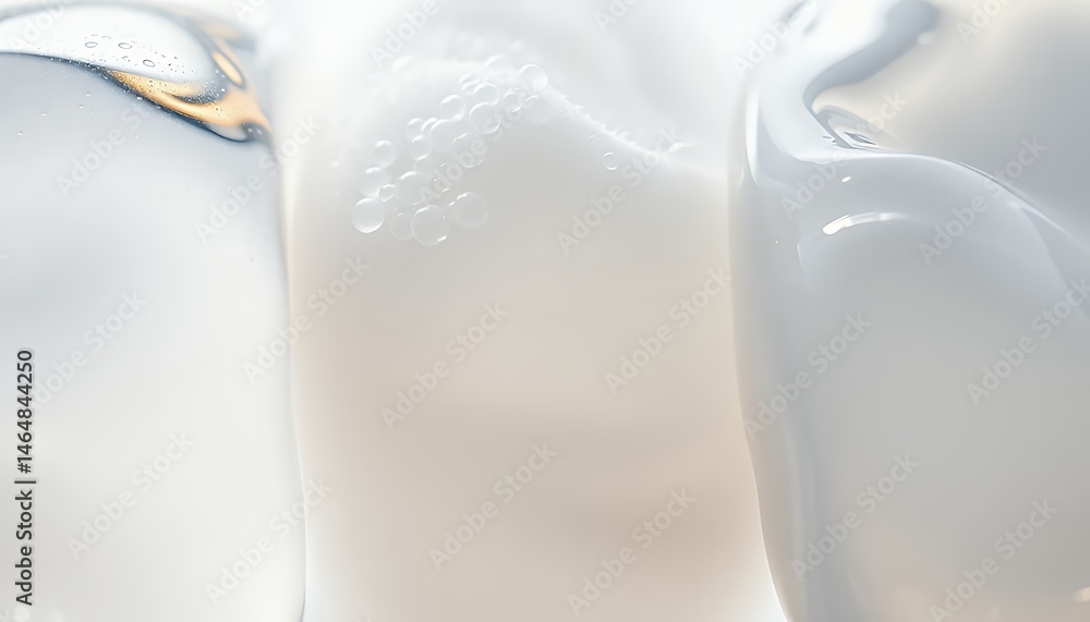Poster abstract macro of three translucent bars with water droplets and light refraction on off-white backg