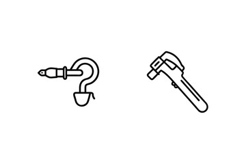 Audio jack and wrench line art illustrations on white background for technology or repair