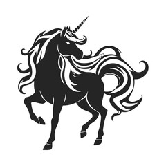 Elegant unicorn silhouette with flowing mane and tail, unicorn silhouette, fantasy horse