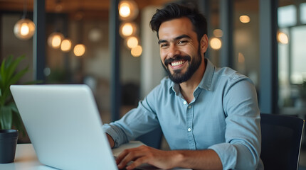 Obraz premium businessman working on laptop in cafe