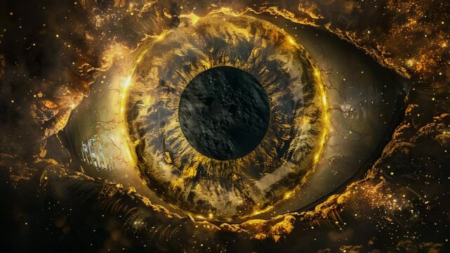 Abstract of an eye-shaped galaxy monster eye front shot, Generative AI Videos.