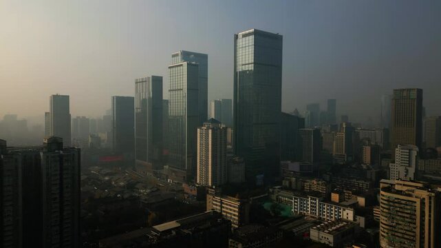 4K drone, Aerial view of High residential density in the chinese city of Chengdu, Sichuan, China
