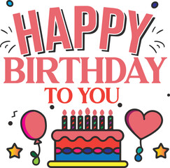 Fototapeta premium Happy birthday vector design. Happy birthday to you text with surprise element like balloons, gift and confetti decoration for birth day celebration greeting card. Vector illustration.