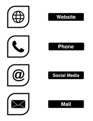 website, phone, social media and email icons on transparent background