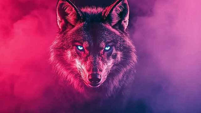 Ferocious wolf in vibrant smoke