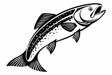 Fototapeta premium Black and White Illustration of a Leaping Trout Fish.