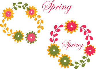 Two Spring Floral Wreaths with Yellow Orange Pink and Green Flowers