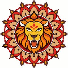 Roaring Lion Mandala Vector on White Background 