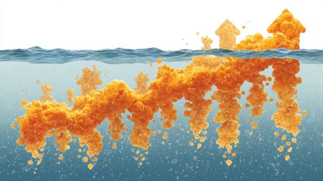 Large orange object floating in water representing undercurrent yield and profit from unseen forces and elements