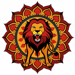 Roaring Lion Mandala Vector on White Background 