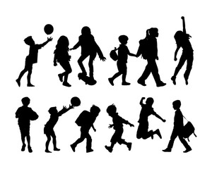 children silhouette activity vector collection