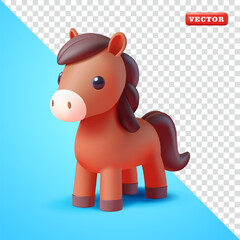 Cute horse, 3d vector. Suitable for farming and design elements