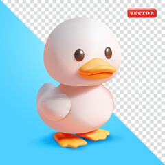 Cute white duck, 3d vector. Suitable for farming and design elements