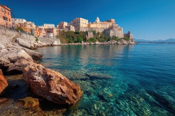 Breathtaking Coastal View of Gaeta: Historic Town with Fortresses Overlooking the Sparkling Sea