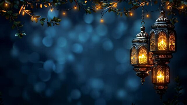 Islamic background for Ramadan lantern and crescent moon. Seamless looping 4K virtual video animation background