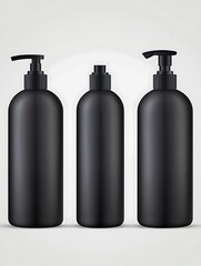 黒のマット質感、洗練されたポンプボトル群