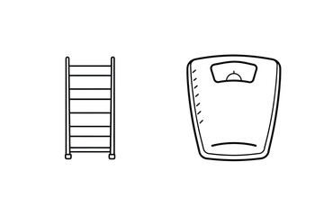 Black and white vector illustration depicting a scale and climbing ladder elements