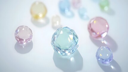 Pastel Rainbow Crystal Gems, Sparkling Facets, Light Reflection,  Precious Stones,  Luxury Jewelry,  Glowing, Shimmering, Elegant