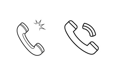 Handset icons illustrating call connection and ringing notifications in a minimal line style