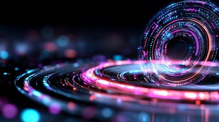 Abstract Glowing Circle with Colorful Light Trails