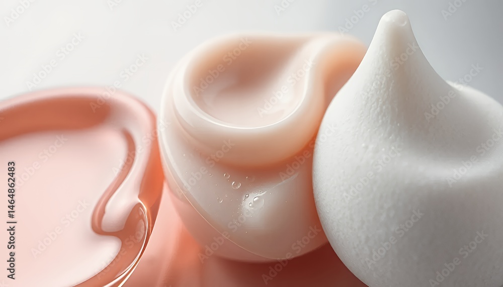 Poster macro texture of skin care product with creamy consistency in peach and white tones on a gradient ba