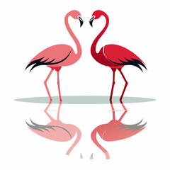 Elegant Flamingo Silhouettes with Water Reflection Minimal Vector Art
