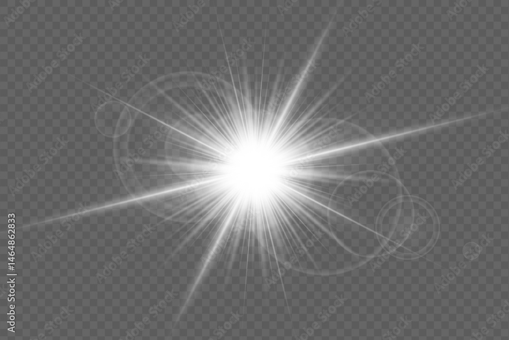Poster abstract bright light burst with glow, radial rays and sparkle. shiny sunbeam effect on transparent 