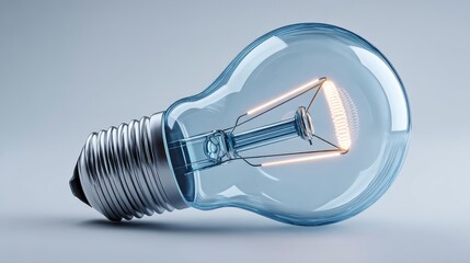 Transparent Light Bulb with Visible Filament on Soft Background