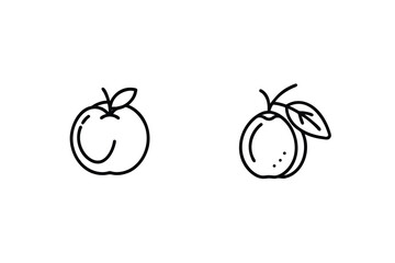 Simple line art illustrations of apples and an apricot with leaves on a white background