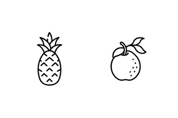 Simple line art illustration of pineapple and apple fresh fruit on white background