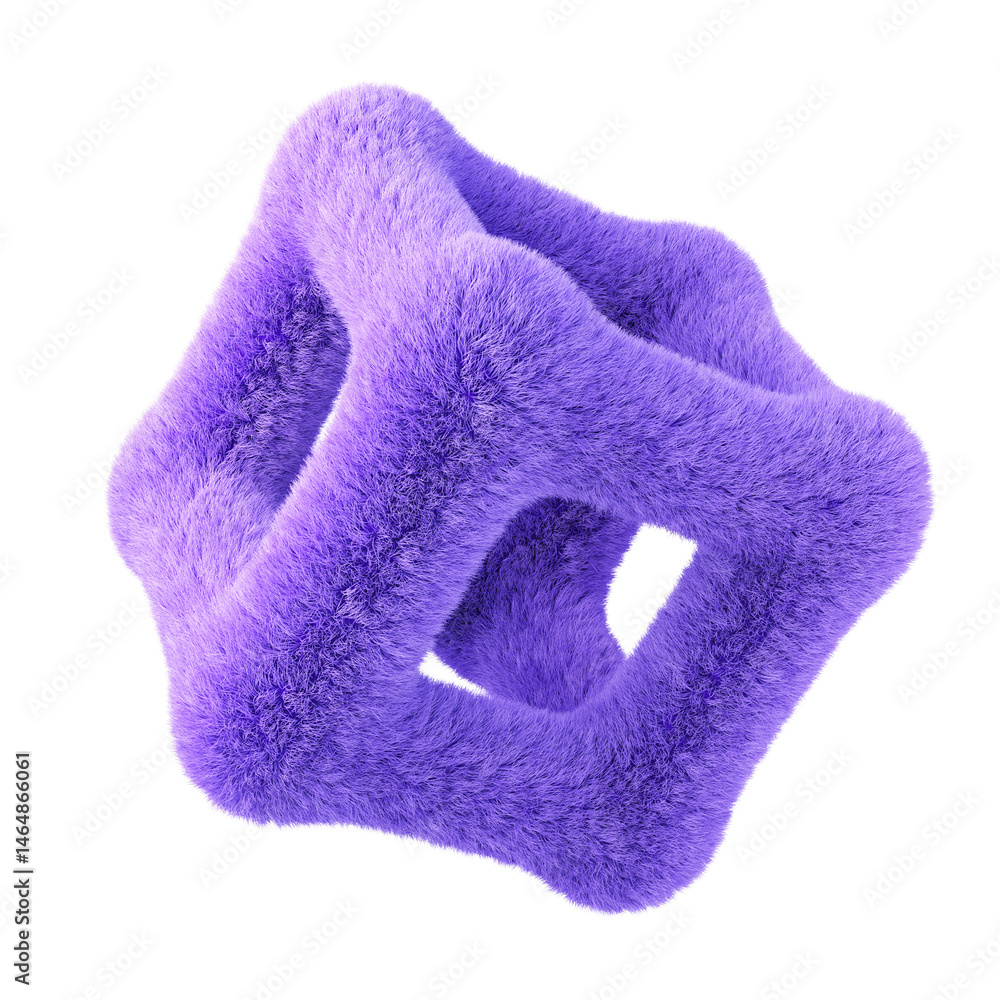 Poster violet abstract fluffy cell. 3d design element isolated on white background.
