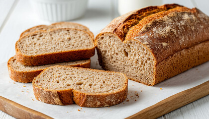 rye gluten free bread, on the table, on a white background, AI generated.