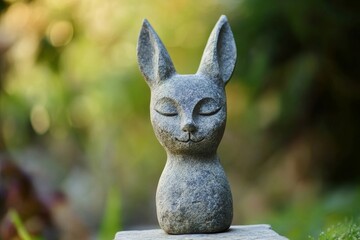Gray stone sculpture of a serene animal figure.