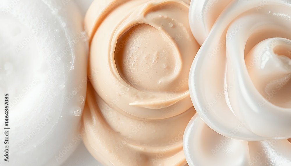 Poster trio of creamy textures in abstract presentation foam and swirl forms with glossy finish