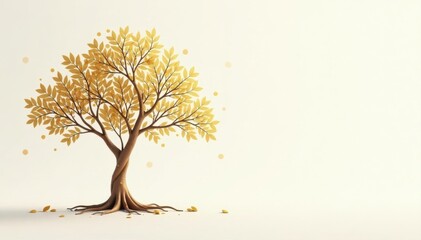 Clean gold line art tree on off-white background, backdrop, holiday card