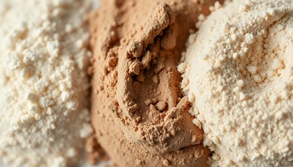 Trio Of Fine Powders In White Beige And Brown Heap Macro Studio Shot