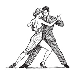 Fototapeta premium Tango dancers pose expressing passion in a vintage illustration 
